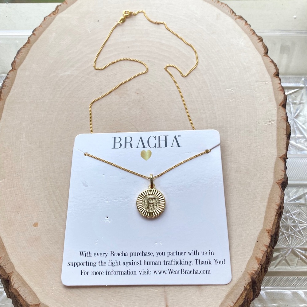 NWT Free People x Bracha 14k Filled Initial Medallion Necklace F